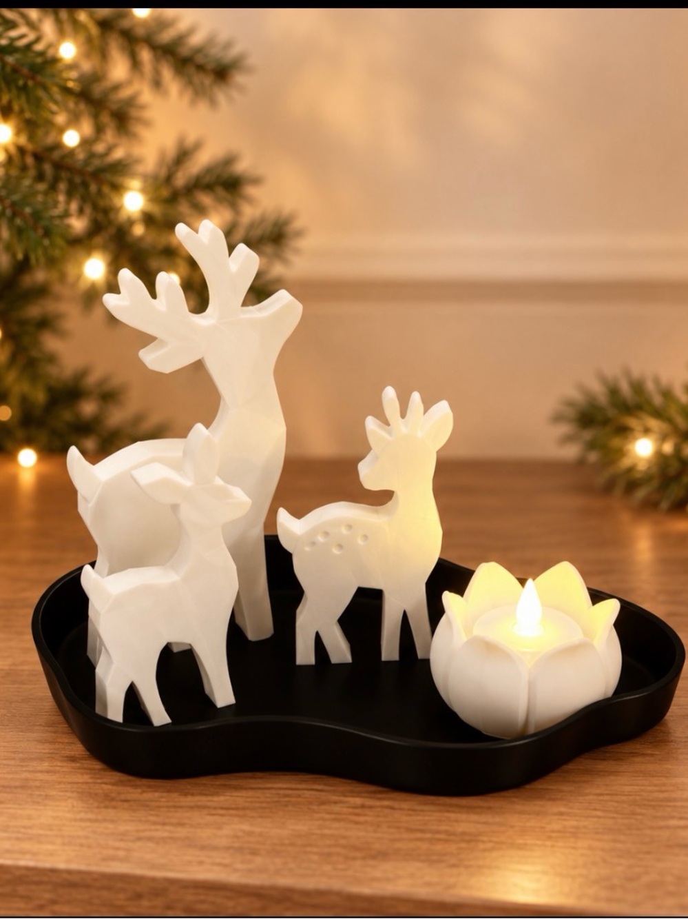 White Deer Trio with LED Tealight - Home Accents 3 D Printed